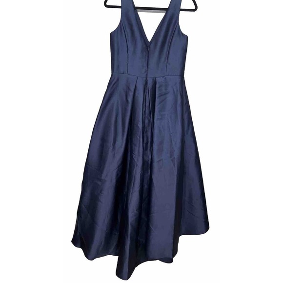 Alfred Sung Midnight Navy Sateen Twill High Low Cocktail Dress Gown New Size 10 - Picture 4 of 14